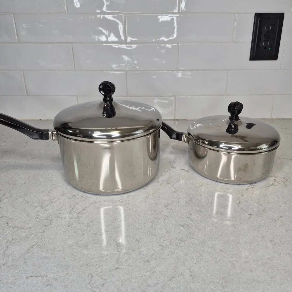 Vintage Farberware Saucepan Set Aluminum Clad 1.5qt 3qt Silver